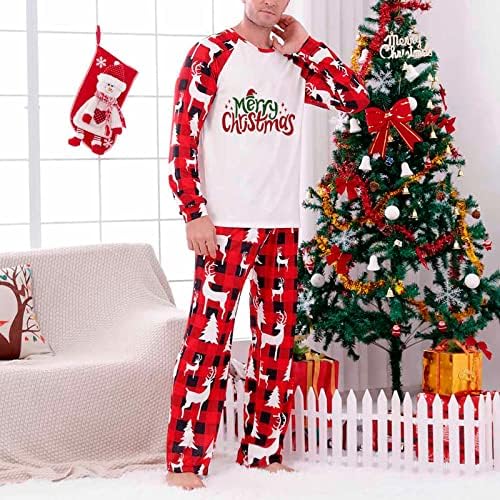 Sretan božićni obiteljski odgovarajući pidžami setovi za obiteljsku majicu s dugim rukavima + casual hlače set Xmas zabave odjeće