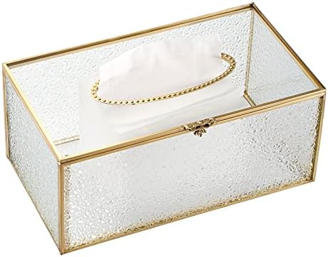 Sumnacon pravokutna staklena kutija poklopca - ukrasni držač kutije za zlatno tkivo, stilski držač tkiva za lice za komoda za kupaonicu