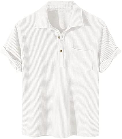 XXBR muški vafelj pletena polo majice kratki rukavi prednji plakat gumb za okretanje ovratnika Golf Tops Summer Sports labave košulje