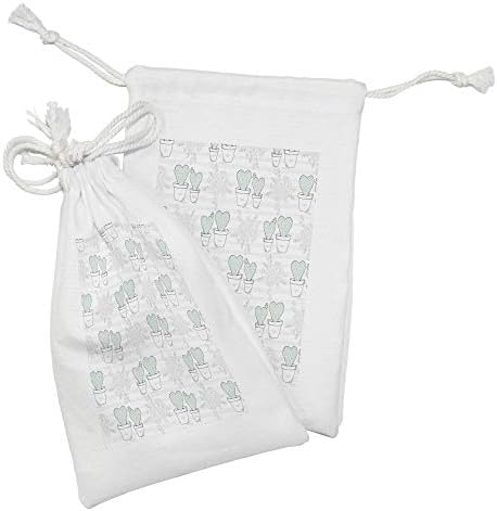 Lunotabilni Valentinovo set za vrećicu od tkanine od 2, pastelni uzorak s kaktusima u obliku srca u nasmiješenim loncima, mala vreća