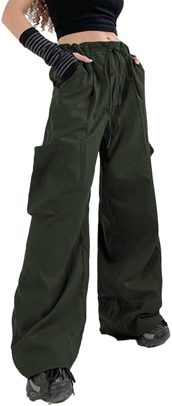 Andlcuy ženski srednji struk teretni gaćica vreća s vrećama s niskim ulaznim teretnim hlačama casual labavi džepni jogger ravne hlače