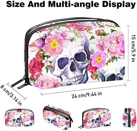 Kozmetičke torbe, Putne kozmetičke torbe s cvjetnim akvarelom šećerne lubanje i ruže, višenamjenske prijenosne kozmetičke torbice,