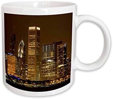 3Drose Chicago Skyline u noćnoj šalici, 11 oz, bijela