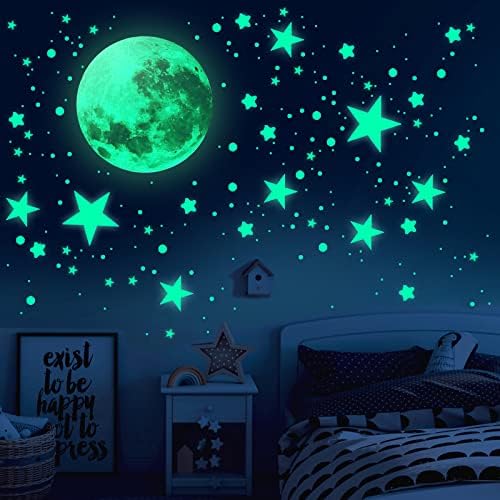 Svijetle u mraku zvijezde za strop, 893pcs Zidne naljepnice s dekorom mjeseca i zvijezda, svijetle u mraku Zidne naljepnice za dječju