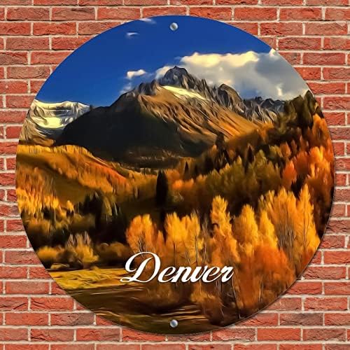Okrugli metalni plak plak American Colorado State Denver City Skyline krajolik Cityscape City Pogled vintage vijenac znak PUB PUB ​​ZIDNI