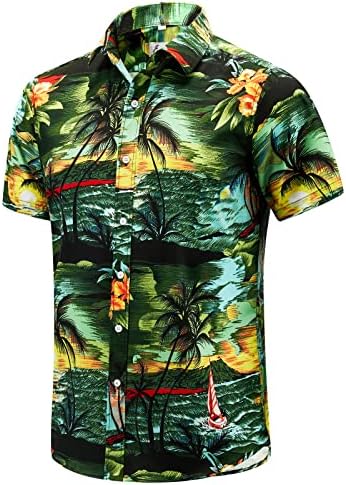EUOW muške havajske košulje i kratke hlače postavljaju 2 komada gumb dolje na plaži kratkih rukava odjeće za odmor