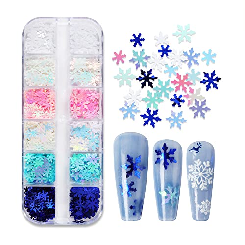 Snježne pahulje za noktima za noktima 3d holografski božićni art pahuljice bijele ružičaste plave snježne šljokice Zimske zalihe noktiju