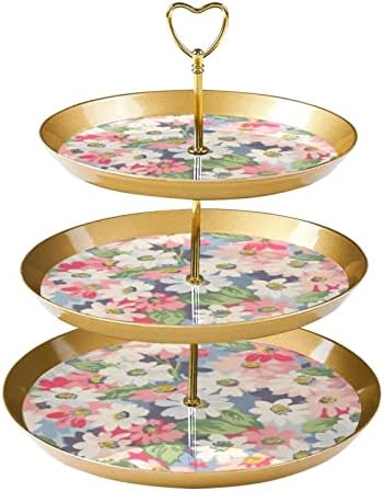 Stalak za torte, set za prikaz desertnog stola, tanjur za prikaz voćnog deserta, bešavni uzorak ružičastih i bijelih cvjetova tratinčice