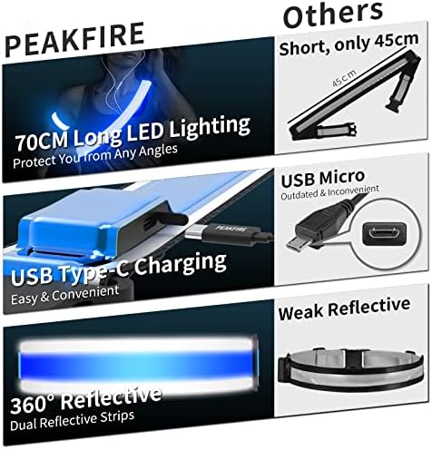 Peakfire visoke vidljivosti USB-C punjiva LED svjetla za trkače, 360 ° Reflektirajući LED svjetlost za trčanje prsluk za hodanje noću