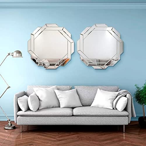 24-inčna srebrna polirana šesterokutna zidna ogledala prekrasna ukrasna ogledala za dnevni boravak, hodnik, kamin