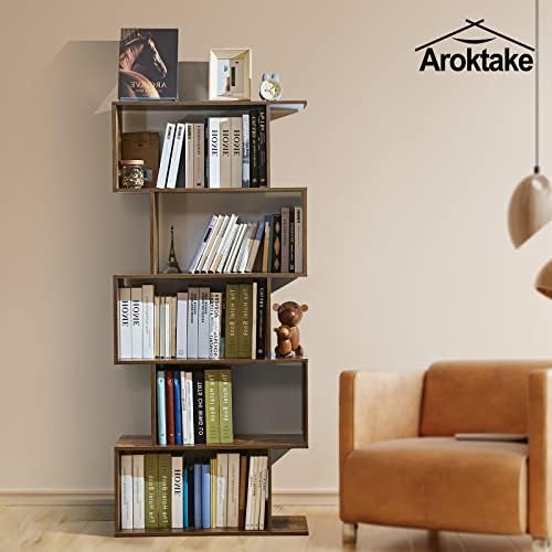 Polica za knjige, 5-slojna polica za knjige, geometrijska polica za knjige s uređajem protiv prevrtanja, police za knjige u obliku