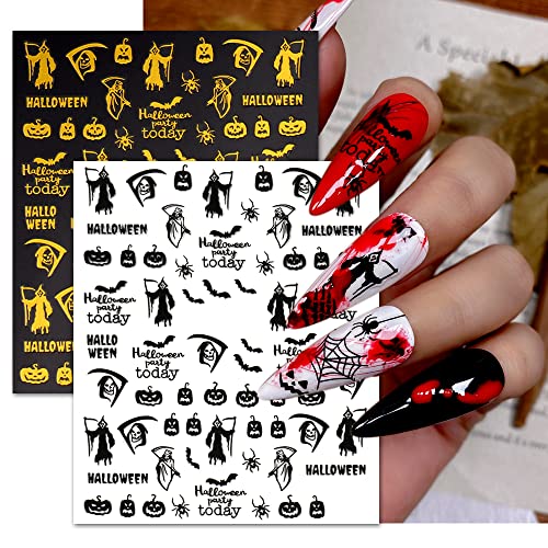 Halloween naljepnice za nokte, 9 listova samoljepljive naljepnice za nokte lubanje pauka krv crni oblikovanje umjetnosti noktiju.