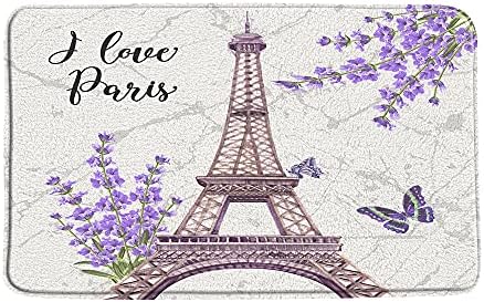 Retro Paris prostirka za kupaonicu akvarel Eiffelov toranj Ljubičasti cvijet lavande leptir prostirke za kupaonicu mekane prostirke