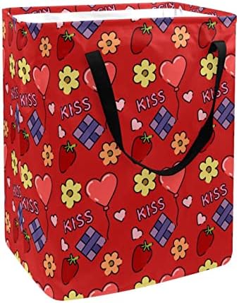 Kiss Love Print balon s jagodama sklopiva košara za rublje 60L vodootporne košare za rublje košara za pranje odjeće igračke za pohranu