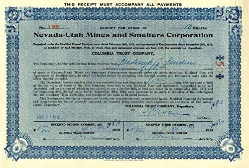 Nevada-Utah mines and talionica Corporation-vlasnički certifikat