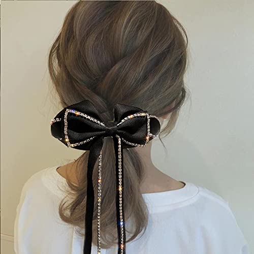 Crna kosa luk Rhinestone kopče za kosu lanac kose za žene luk s dugim priborom za kosu od kandži za žene i djevojke, crno