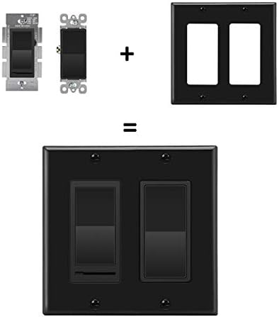 [2 pakiranje] Najbolje 2 Gang Crni zidni ploča, poklopac izlaza za dekor, standardna veličina, h4.53 ”x W4.57”, Neraskidivi polikarbonatni