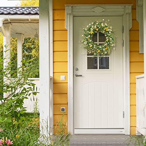 Ljetni vijenci za ulazna vrata, someir tratinki, 22 -inčni proljetni vijenac, cvjetni vijenac sa zelenim lišćem za dekor seoske kuće