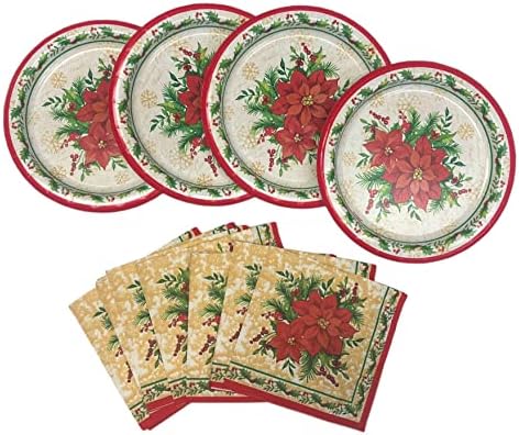 Božićno jednokratno jelo za jelo za zabavu za zabavu desert uključuje 16 ct papirnatih tanjura, 16 ct salveta 50 ct odabira hrane crvene
