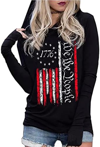Susongeth American Flag Hoodie za žene 4. srpnja Patriotska košulja s dugim rukavima Dan neovisnosti SAD -a za zastavu pulover vrhovi