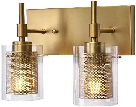 Kupaonska svjetiljka za kupaonicu od 2 zlatne kupaonske svjetiljke s prozirnim staklom i metalnom mrežom zidna svjetiljka za kupaonicu