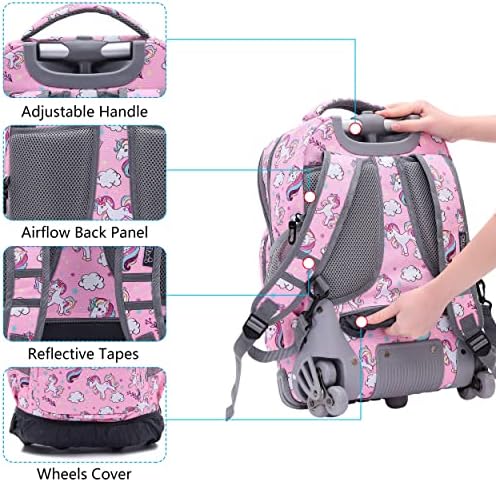 Novi Tilami Unicorn Rolling Backpack za djecu, 18 inča podesivi ruksak za prijenosno računalo s kotačima za djevojčice do školskog
