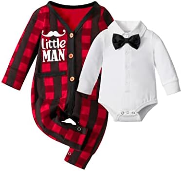 Queenstyle novorođenče dječak romper dugi rukavi Mali muškarci Gentleman Bodysuit Outfits dojenčad dječačić Fall Outfits 2pcs Set
