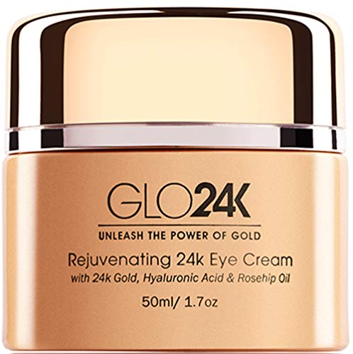 GLO24K krema za oči s 24K zlatom, hijaluronskom kiselinom, uljem za ružionicu i vitaminima. Minimizira bore i fine linije oko očiju.