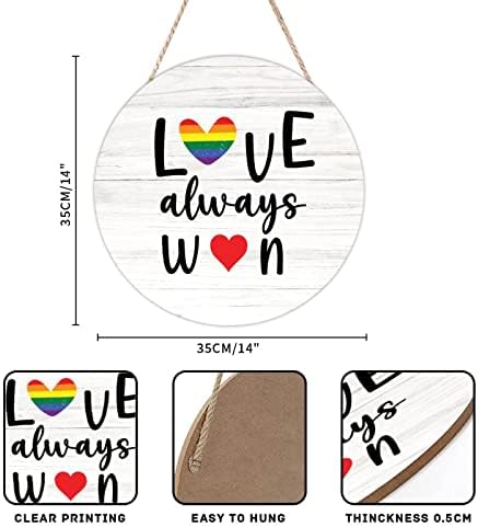Znak dobrodošlice LGBT ponos Okrugli drveni znakovi Retro ljubav uvijek osvajanje duginog srčanog znaka lezbijska i gay zidna umjetnost
