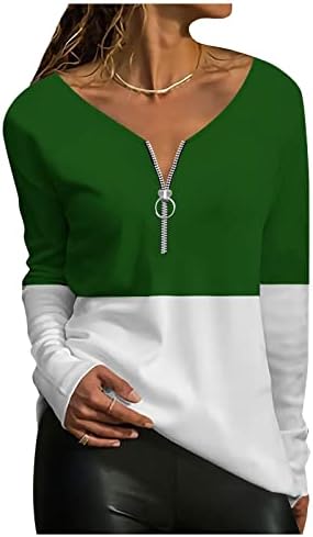 Trebin majice s dugim rukavima, ženska modna ležerna temperamenta s patentnim zatvaračem V-izrez nepravilni prugasti geometrijski print
