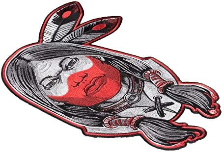 Patchstop Indian Man Perje Crveno željezo na flasterima za traperice - 8x10.5in Veliki uradi sam šivanje na zakrpama za jakne vrećice