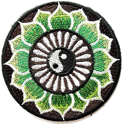 Zeleni lotos yin yang spinner aum om infinity hindu hinduizam joga indijski trance flaster idealan za ukrašavanje vaših traperica,
