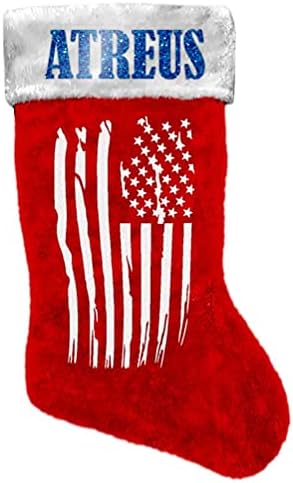 Fefetastic Atreus američka zastava Božićna čarapa Patriotska crvena faux krzno