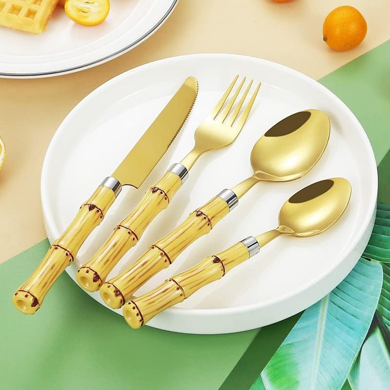 Set posuđa od 4kom čista prirodna ručka od bambusa set pribora za jelo od nehrđajućeg čelika pribor za jelo nož za odrezak Pribor za