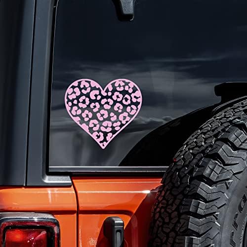 Leopard Print Heart Decal naljepnica vinil naljepnica Auto Car kamion zid Laptop | Meka ružičasta | 5,5 x 5,5