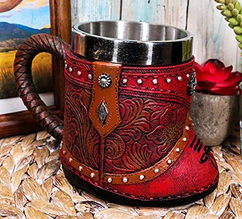 Ebros poklon rustikalna čizma za zapadnjačka kaučarnica s usamljenim zvijezdama šalica za kavu u lažnoj koži s kožnim završetkom cvjetni