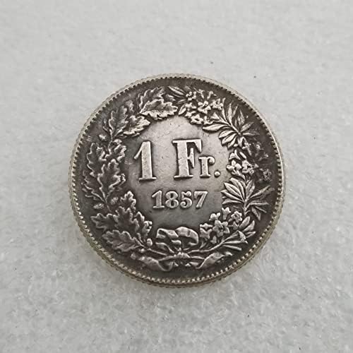 Antikne rukotvorine Švicarski 1857 1fr mesing srebro pozlaćeni stari srebrni dolar Silver okrugli vanjsku trgovinu