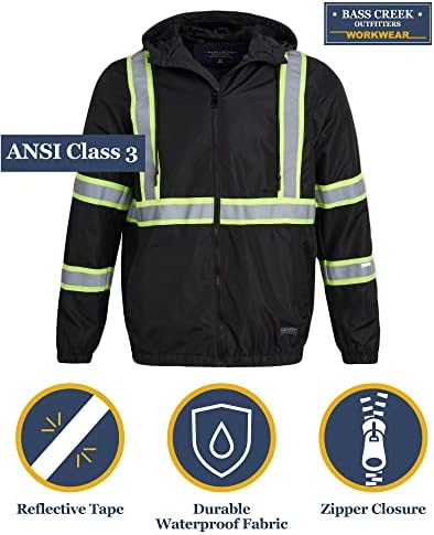 Bass Creek Outfitters Muška visoka vidljivost reflektirajuća jakna za sigurnost Windbreaker Hi Vis vodootporna radna odjeća ANSI/ISEA