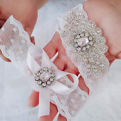 Siter Set bijelih čipkastih podvezica vjenčane podvezice za mladenku velika vjenčana traka za noge kristalne podvezice pojas za žene