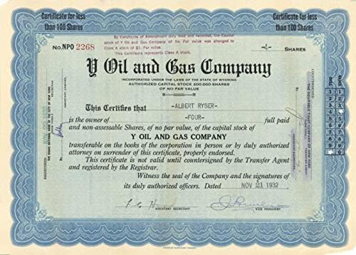 Y Oil and Gas Co. - Potvrda o razmjeni