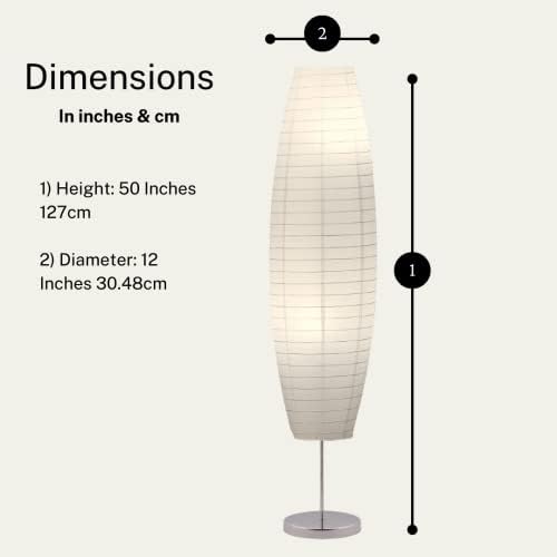 LightAccents Diploma Podna svjetiljka - Japanski u stilu stojećih svjetiljki za spavaće sobe visoke 50 inča s bijelom nijansom papira