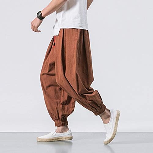 XXBR harem hlače za muške, pamučne lanene vrećice hippie široke noge elastične snop struka joggers hlače labave capri hlače