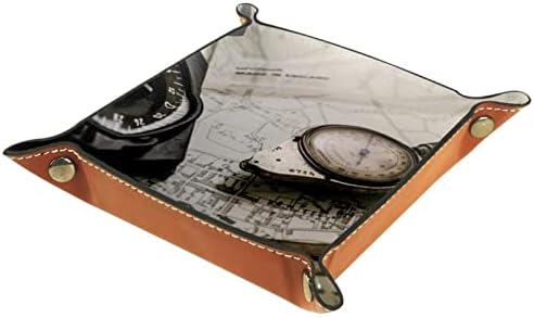 Kožna ladica za velete, kockice naklopni kvadratni držač, ploča za organizator ormara za promjenu kovanice, retro kompass map compass