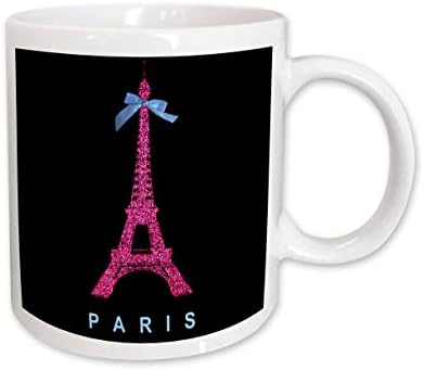 3Drose Hot Pink Paris Eiffel Tower iz Francuske s Girly Plavom vrpcom luk -... - Šalice
