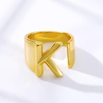 T3Store Gold ispunjeno englesko pismo A-Z Otvori početni abecedni prsten Friends Najbolje podesivi nakit za žensku zabavu-Zlatna boja-Resizable-35031