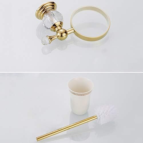 CDYD držač za toaletne četke Zidni mesing s kristalnim keramičkim šalicama bijela četka Zlatna kupka četkica za kupaonicu