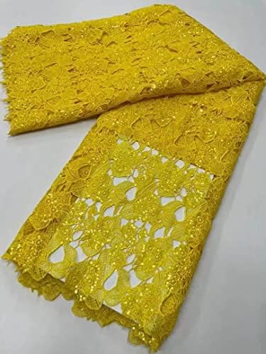 5 metara Francuska najnovija žuta čipkasta tkanina Sa šljokicama Afrička mliječna svilena tkanina Nigerija za krojenje vjenčanica čipkasta