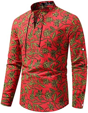 Topovi za muškarce majica dugih rukava s ovratnikom s etničkim printom pamučne lanene Ležerne majice majice pulover bluza gornji dio