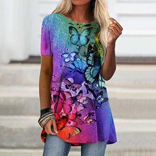 Ženske vrhove tunika za gamaše leptir tisak majice kratkih rukava 3d tiskane ležerne bluze labave majice ljetne majice