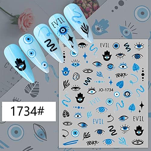 MaiousU Store 6 listova naljepnice za nokte za oči za nokte 3D samo-zaljepljive plave oči naljepnice za nokte Diy Umjetnost noktiju